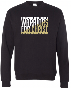 Custom Printed Apparel | St. John's Warriors for Christ Basketball - Split Color Design Adult Black Crewneck - St. Johns Basketball F25 - 18589