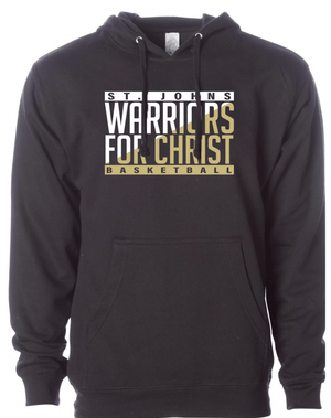 Custom Printed Apparel | St. John's Warriors for Christ Basketball - Split Color Design Adult Black Hoodie - St. Johns Basketball F25 - 18589