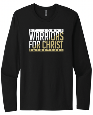 Custom Printed Apparel | St. John's Warriors for Christ Basketball - Split Color Design Adult Black Long Sleeve - St. Johns Basketball F25 - 18589