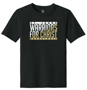 Custom Printed Apparel | St. John's Warriors for Christ Basketball - Split Color Design Youth Black T-Shirt - St. Johns Basketball F25 - 18589
