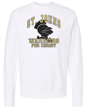 Custom Printed Apparel | St. John's Warriors for Christ Basketball - Warrior Design Adult White Crewneck - St. Johns Basketball F25 - 18589