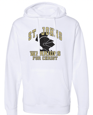 Custom Printed Apparel | St. John's Warriors for Christ Basketball - Warrior Design Adult White Hoodie - St. Johns Basketball F25 - 18589