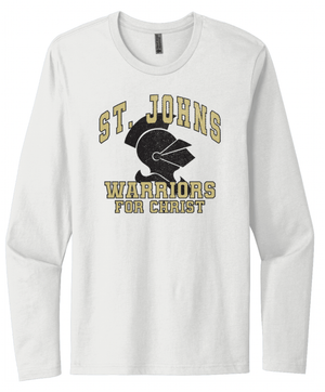 Custom Printed Apparel | St. John's Warriors for Christ Basketball - Warrior Design Adult White Long Sleeve - St. Johns Basketball F25 - 18589