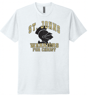 Custom Printed Apparel | St. John's Warriors for Christ Basketball - Warrior Design Adult White T-Shirt - St. Johns Basketball F25 - 18589