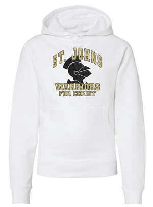 Custom Printed Apparel | St. John's Warriors for Christ Basketball - Warrior Design Youth White Hoodie - St. Johns Basketball F25 - 18589