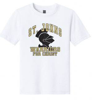 Custom Printed Apparel | St. John's Warriors for Christ Basketball - Warrior Design Youth White T-Shirt - St. Johns Basketball F25 - 18589