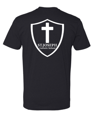 Custom Apparel - Screen Printing - St. Joseph Catholic School - Adult Unisex T-Shirt (Be Brave) Black/ Navy - St. Joesph Catholic School Fall 2024 - 16608