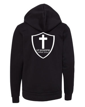 Custom Apparel - Screen Printing - St. Joseph Catholic School - Youth Fleece Pullover Hoodie (Black/ Royal) - St. Joesph Catholic School Fall 2024 - 16608