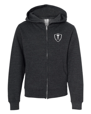 Custom Apparel - Screen Printing - St. Joseph Catholic School - Youth Midweight Full Zip Hoodie (Charcoal/ Navy) - St. Joesph Catholic School Fall 2024 - 16608