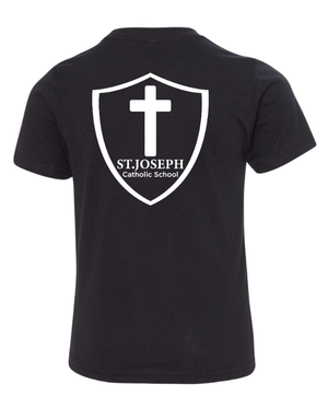 Custom Apparel - Screen Printing - St. Joseph Catholic School - Youth T-Shirt (Be Brave) Black/ Navy - St. Joesph Catholic School Fall 2024 - 16608