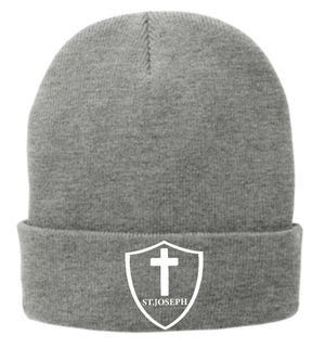 Custom Printed Apparel | St. Joseph Winter 2025 - Fleece - Lined Knit Cap "Cross Badge Design" (Royal/Grey) - St.Joseph W25 - 18598