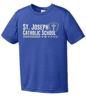 Custom Printed Apparel | St. Joseph Winter 2025 - Youth Performance T-Shirt "St. Joseph Design" (Royal/Grey) - St.Joseph W25 - 18598