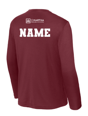 Custom Printed Apparel | St. Martha Basketball Warm - Ups Fall 2025 - Youth Maroon Long Sleeve (PERSONALIZATION REQUIRED) - St. Martha Basketball F25 - 18610
