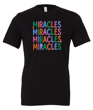 Custom Printed Apparel | St. Martha Fall 2025 - Adult Black T-Shirt Miracles Repeating Design - St. Martha F25 - 18497