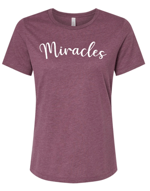 Custom Printed Apparel | St. Martha Fall 2025 - Women's T-Shirt Miracles Script Design (Slate/Maroon - St. Martha F25 - 18497