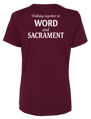 Custom Printed Apparel | St. Martha Fall 2025 - Women's T-Shirt Word and Sacrament Design (MULTIPLE COLOR OPTIONS) - St. Martha F25 - 18497