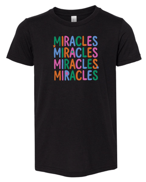 Custom Printed Apparel | St. Martha Fall 2025 - Youth Black T-Shirt Miracles Repeating Design - St. Martha F25 - 18497