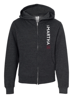 Custom Printed Apparel | St. Martha Fall 2025 - Youth Charcoal Heather Full Zip Hoodies St. Martha Vertical Design - St. Martha F25 - 18497