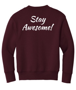 Custom Printed Apparel | St. Martha Fall 2025 - Youth Crewneck Stay Awesome Design (Maroon/Black) - St. Martha F25 - 18497