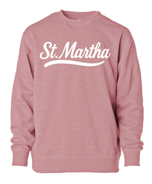 Custom Printed Apparel | St. Martha Fall 2025 - Youth Orchid Heather Crewneck St. Martha Script Design - St. Martha F25 - 18497