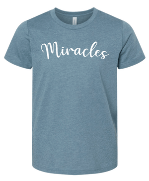 Custom Printed Apparel | St. Martha Fall 2025 - Youth Slate T-Shirt Miracles Script Design - St. Martha F25 - 18497