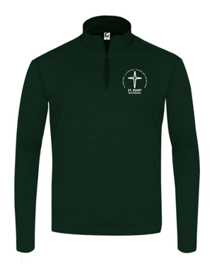 Custom Apparel - Screen Printing - St. Mary Catholic School - Youth Quarter Zip Pullover (Dark Grey/ Forest Green) - St. Mary Catholic School - 16631