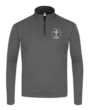 Custom Apparel - Screen Printing - St. Mary Catholic School - Youth Quarter Zip Pullover (Dark Grey/ Forest Green) - St. Mary Catholic School - 16631