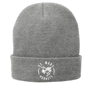 Custom Printed Apparel | St. Mary Holiday Store | Adult Dark Grey Fleece Lined Knit Cap "White Hornet Badge" - St. Marys W25 - 18786