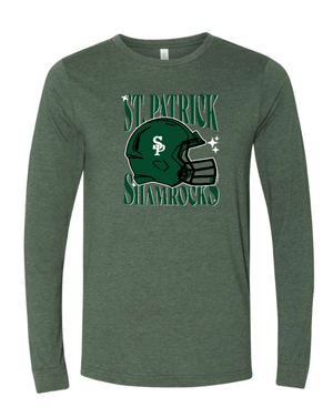 Custom Apparel - Screen Printing - St Patrick HS Football - Long Sleeve Tee Grey/ Forest - St Patrick Football - 16266
