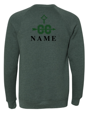 Custom Printed Apparel | St. Pat's Cross Country 2025 - Fleece Drop Shoulder Crewneck Sweatshirt *Grey / Forest Green* (Personalization Optional) - St. Pats XC 2025 - 18207