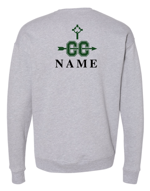 Custom Printed Apparel | St. Pat's Cross Country 2025 - Fleece Drop Shoulder Crewneck Sweatshirt *Grey / Forest Green* (Personalization Optional) - St. Pats XC 2025 - 18207