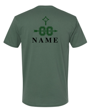 Custom Printed Apparel | St Pat's Cross Country 2025 - Unisex Cotton T-Shirt *Grey / Pine* (Personalization Optional) - St. Pats XC 2025 - 18207