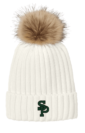 Custom Printed Apparel | St. Pats White Apparel Fall 2025 - Beanie with Faux Fur Pom - St. Pats White/Alumni Apparel F25 - 18428