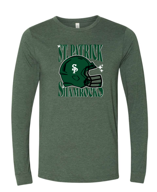 St Patrick HS Football - Long Sleeve Tee Grey/ Forest