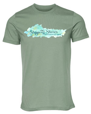 Custom Printed Apparel | Stepping Stones 2025 | Adult Unisex T-Shirt (White/Sage) - Stepping Stones W25 - 18600