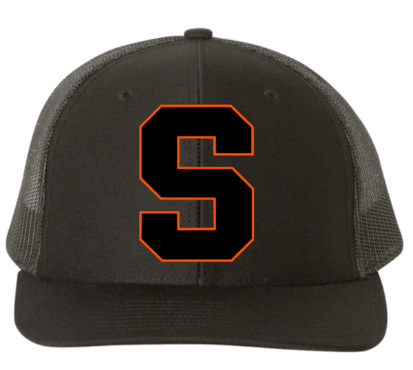 Custom Printed Apparel | Stockbridge Apparel | Adult Snapback Trucker Cap "Black Block S" (On Demand) - Stockbridge Stock Items