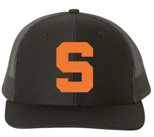 Custom Printed Apparel | Stockbridge Apparel | Adult Snapback Trucker Cap "Orange Block S" (On Demand) - Stockbridge Stock Items