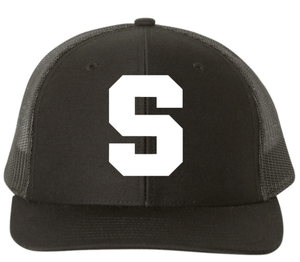 Custom Printed Apparel | Stockbridge Apparel | Adult Snapback Trucker Cap "White Block S" (On Demand) - Stockbridge Stock Items