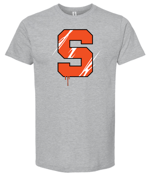 Custom Printed Apparel | Stockbridge Athletics | Adult Unisex Heather Grey T-Shirt "Orange Clawed S" - Stockbridge Athletics On Demand - 18776