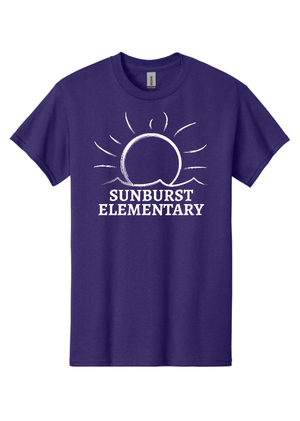 Custom Apparel - Screen Printing - Sunburst Elementary School - 50th Anniversary - Adult Cotton T-Shirt (Black / Purple / Orange) - Sunburst Elementary School - 16934