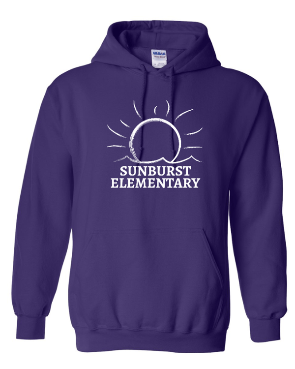 Custom Apparel - Screen Printing - Sunburst Elementary School - 50th Anniversary - Adult Heavy Blend Hooded Sweatshirt (Black / Orange / Purple) - Sunburst Elementary School - 16934