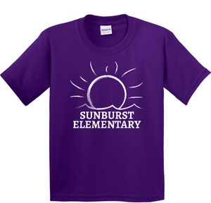 Custom Apparel - Screen Printing - Sunburst Elementary School - 50th Anniversary - Youth Cotton T-Shirt (Black / Purple / Orange) - Sunburst Elementary School - 16934