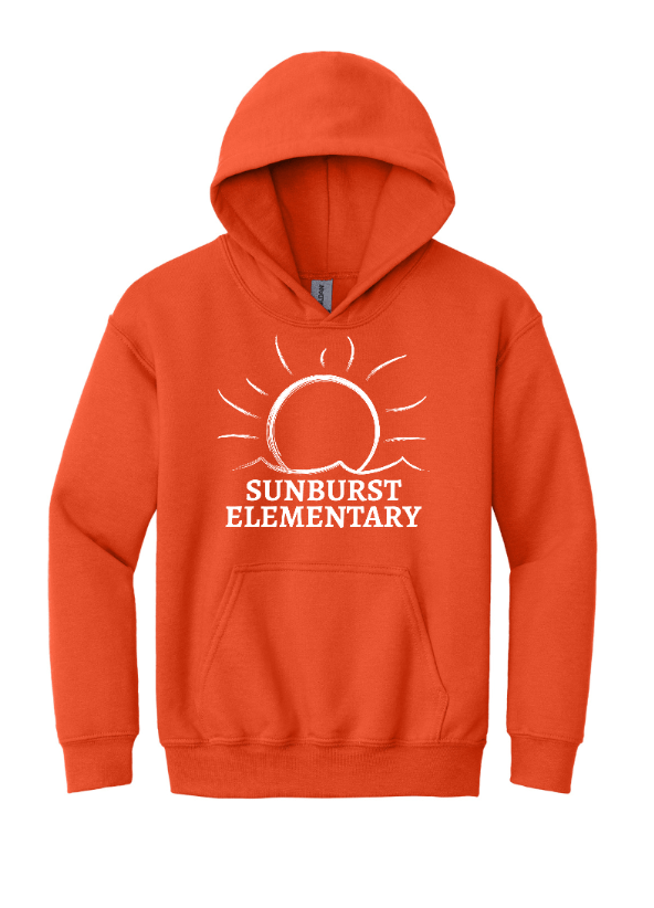 Custom Apparel - Screen Printing - Sunburst Elementary School - 50th Anniversary - Youth Heavy Blend Hooded Sweatshirt (Orange / Purple / Black) - Sunburst Elementary School - 16934