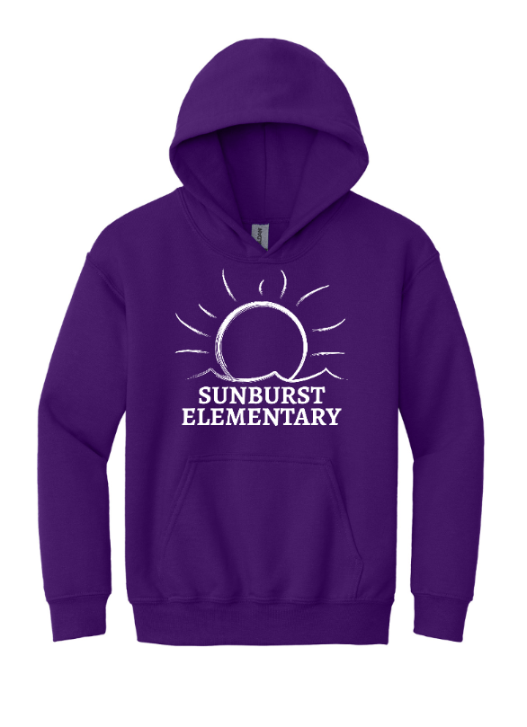 Custom Apparel - Screen Printing - Sunburst Elementary School - 50th Anniversary - Youth Heavy Blend Hooded Sweatshirt (Orange / Purple / Black) - Sunburst Elementary School - 16934
