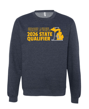 Custom Printed Apparel | Unisex Custom Sweatshirt - Navy Heather Crewneck | GL Track + Field State Qualifiers & Champs 2026 - GL Track Qualifiers + Champs - 19483