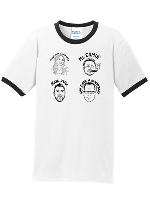 Custom Printed Apparel | Unisex Custom T-Shirt - White/Black Ringer Style Caricature Print | Soul of Detroit - Soul of Detroit - 19556