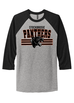 Custom Printed Apparel | Unisex Tri-Blend 3/4 Sleeve T-Shirt | Stockbridge Panthers - Stockbridge - 19879
