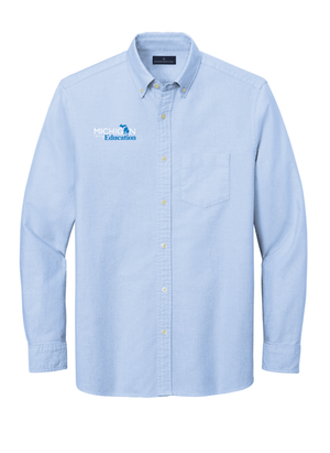 Custom Printed Apparel | Unisex/Men's Long Sleeve Button Up Oxford Shirt - Light Blue | Michigan Department of Education - MI Dept of Ed - 19257