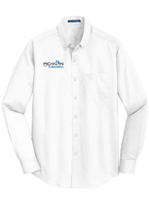 Custom Printed Apparel | Unisex/Men's Long Sleeve Button Up Twill Shirt - White | Michigan Department of Education - MI Dept of Ed - 19257