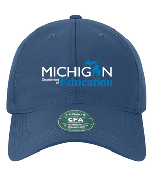 Custom Printed Apparel | Unstructured Performance Hat - Blue | Michigan Department of Education - MI Dept of Ed - 19257